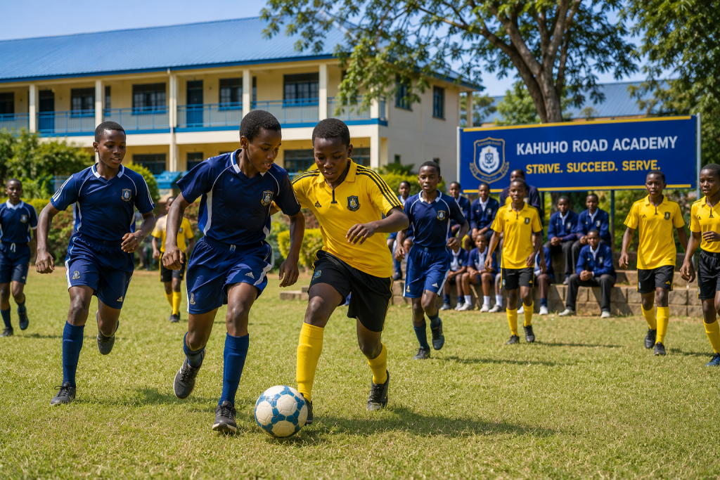 Learners playing football on the school field